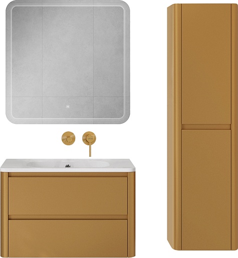 Cezares Тумба с раковиной без отверстия под смеситель Relax 80 подвесная брашированное золото – картинка-15