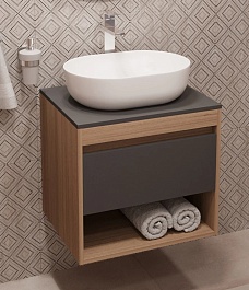 Teymi Тумба с раковиной Ritta 55 дуб эврика/графит матовый подвесная T60523 раковина T50208 – фотография-1