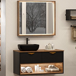 Brevita Мебель для ванной Bergen 105 подвесная дуб галифакс олово/черная – фотография-1