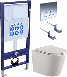 Aquatek Унитаз подвесной Вега AQ1904-00 в комплекте с инсталляцией Standard INS-0000012 с клавишей смыва KDI-0000016 глянцевый хром и крепления KKI-0000002 – фотография-1