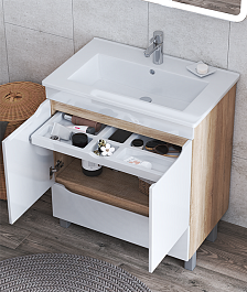 Vigo Тумба под раковину Grani 750-2-1 белая/дуб сонома – фотография-3