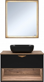 Brevita Мебель для ванной Bergen 80 подвесная дуб галифакс олово/черная – фотография-1