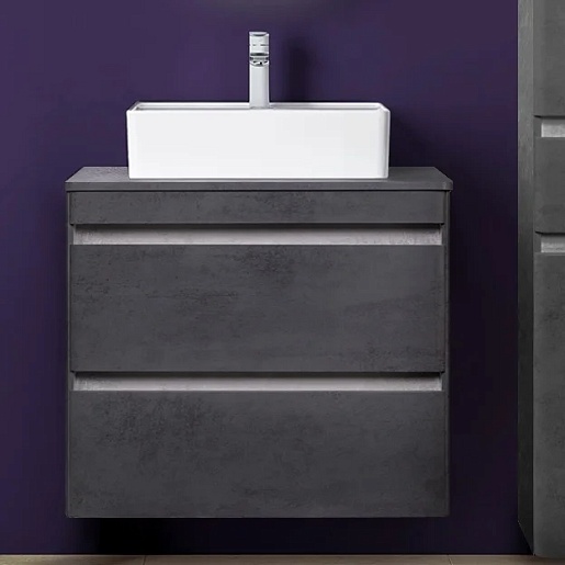 Style Line Тумба с раковиной подвесная Атлантика 70, бетон темный – картинка-3