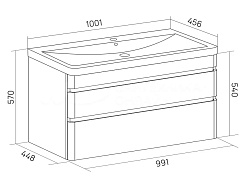 Equil Тумба с раковиной Eltoro 100 2 ящика подвесная черный софт – фотография-8