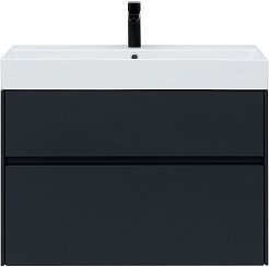 Aquanet Тумба с раковиной Бруклин 85 подвесная черная матовая – фотография-4