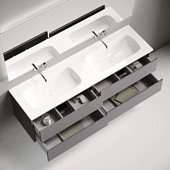 Sancos Тумба с раковиной Folk 160 grey soft раковина Grace 161 с двумя чашами CN7023wx – фотография-3