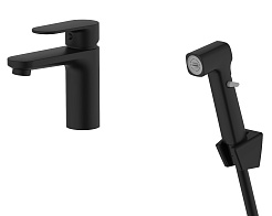 Aquatek Смеситель для раковины Ника AQ1812MB с гигиеническим душем, чёрный матовый – фотография-1