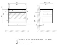 Equil Тумба с раковиной Mirage 60 1 ящик подвесная графит софт – фотография-4