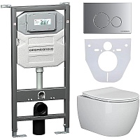 Ceramicanova Подвесной унитаз Play Rimless с шумоизоляционной панелью CN1000 с системой инсталляции Envision кнопка Round хром матовый