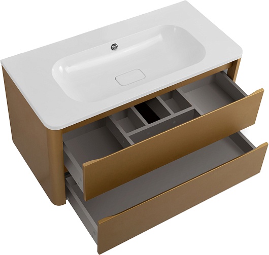 Cezares Тумба с раковиной без отверстия под смеситель Relax 100 подвесная брашированное золото – картинка-3