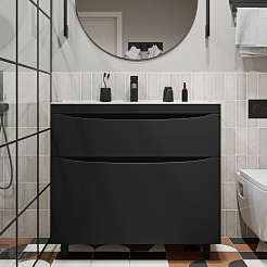 Vivon Тумба под раковину Ostin 90 напольная черная матовая – фотография-6