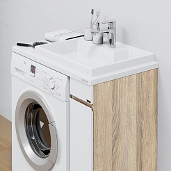 СанТа Мебель для ванной под стиральную машину Марс 80 R белая/янтарное дерево – фотография-7