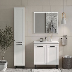 Equil Тумба с раковиной Lago 80 2 ящика напольная белая/дерево – фотография-9