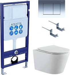 Aquatek Унитаз подвесной Вега AQ1905-00 в комплекте с инсталляцией Standard INS-0000012 с клавишей смыва KDI-0000010 глянцевый хром и крепления KKI-0000002 – фотография-1