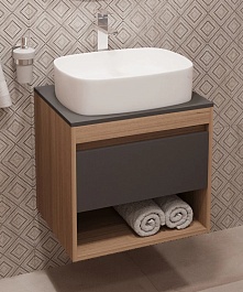 Teymi Тумба с раковиной Ritta 85 дуб эврика/графит матовый подвесная T60532 раковина T50209 – фотография-1