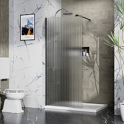 Azario Душевая перегородка Walk-in 110/195 рифленое стекло профиль матовый черный – фотография-7