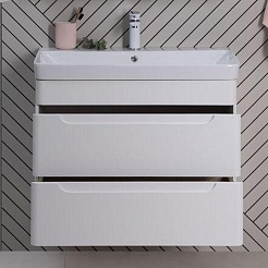 Aquanet Тумба с раковиной София 80 2 ящика подвесная белая – фотография-3