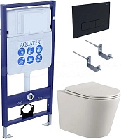 Aquatek Унитаз подвесной Вега AQ1904-00 в комплекте с инсталляцией Standard INS-0000012 с клавишей смыва KDI-0000017 матовая черная и крепления KKI-0000002