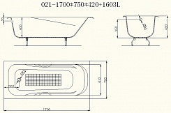 Castalia Чугунная ванна Carina 170x75x42 с ручками – фотография-2