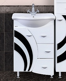 Misty Тумба для умывальника Каролина 60 3 ящика L черное стекло – фотография-1