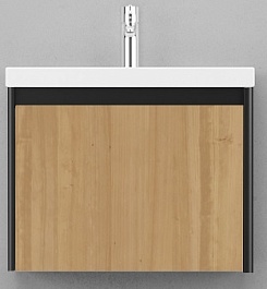 Velvex Тумба с раковиной подвесная Klaufs 60 черная/дерево, 1 ящик – фотография-1