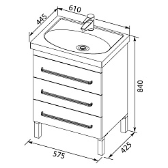 Aquanet Тумба с раковиной Сиена 60 напольная, ящики, черная – фотография-3
