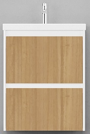 Velvex Тумба с раковиной подвесная Klaufs 60 белая/дерево, 2 ящика – фотография-1