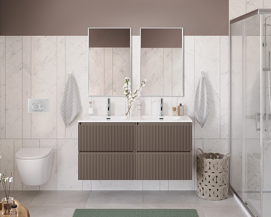 BelBagno Тумба под раковину Uno 120 с 2 чашами подвесная Бежевый матовый – фотография-10