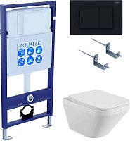 Aquatek Унитаз подвесной Лира AQ1155-00 в комплекте с инсталляцией Standard INS-0000012 с клавишей смыва KDI-0000012 матовая черная и крепления KKI-0000002