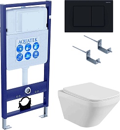 Aquatek Унитаз подвесной Лира AQ1155-00 в комплекте с инсталляцией Standard INS-0000012 с клавишей смыва KDI-0000012 матовая черная и крепления KKI-0000002 – фотография-1