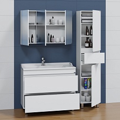 СанТа Мебель для ванной Марс 100 2 ящика белая – фотография-3