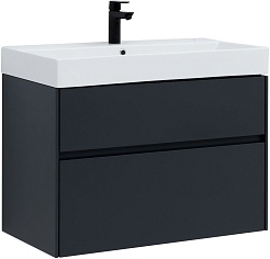 Aquanet Тумба с раковиной Бруклин 85 подвесная черная матовая – фотография-1