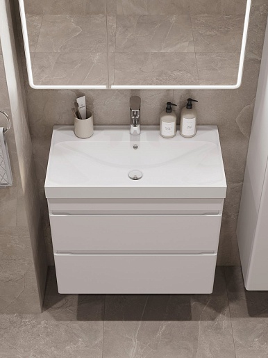 Aquanet Тумба с раковиной Слим 60 подвесная белый сатин – картинка-7