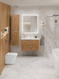 BelBagno Тумба с раковиной Due 80 подвесная Rovere Nature ручки Хром полированный – фотография-14