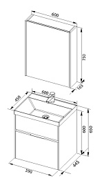 Aquanet Мебель для ванной "Латина 60" черная 2 ящика (181080) – фотография-3