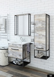 Sanflor Мебель для ванной Бруклин 60 подвесная бетон пайн экзотик/черный муар – фотография-4