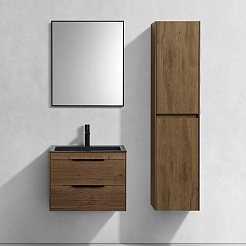 Vincea Тумба с черной кварцевой раковиной Chiara 2D 60 подвесная дуб табак – фотография-7