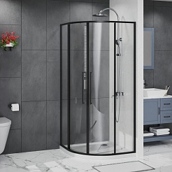Azario Душевой уголок Shanghai 100/100 профиль матовый черный стекло прозрачное – фотография-2
