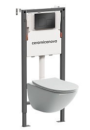 Ceramicanova Подвесной унитаз Mono Rimless с системой инсталляции Balance кнопка Square черный матовый – фотография-1