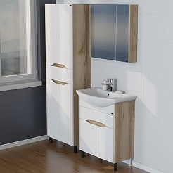 СанТа Тумба с раковиной Сатурн 70 1 ящик белая/дуб австралийский – фотография-9