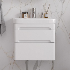 Equil Тумба с раковиной Nice 60 2 ящика подвесная белая – фотография-3