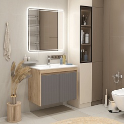 Teymi Тумба с раковиной Netta 80 Волна подвесная дуб/графит – фотография-12