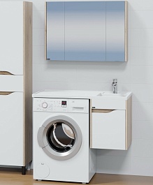 СанТа Мебель для ванной под стиральную машину Сатурн 100 R подвесная белая/дуб австрийский – фотография-1