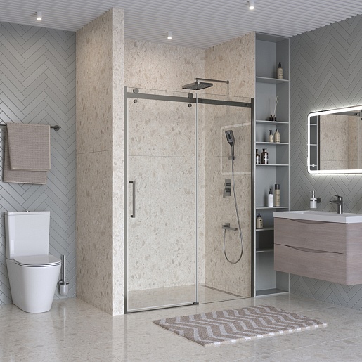 BelBagno Душевая дверь в нишу Marino MARINO-2-BF-1-140-C-GM 140x195 профиль оружейная сталь стекло прозрачное – картинка-3