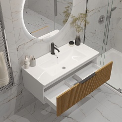 Зов Тумба с раковиной Кито 100 подвесная белая/тростник – фотография-3