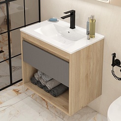 Teymi Тумба с раковиной Vitra 70 Волна подвесная дуб/графит – фотография-4