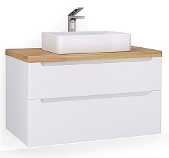 Jorno Тумба с раковиной Wood 100 белая столешница светлая – фотография-1