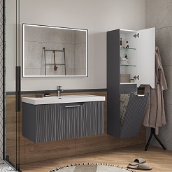 Equil Шкаф пенал Mirage 36 R с корзиной подвесной графит софт – фотография-4