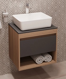 Teymi Тумба с раковиной Ritta 55 дуб эврика/графит матовый подвесная T60523 раковина T50302 – фотография-1