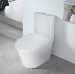 Azario Унитаз-моноблок Scala AZ-8101 безободковый с бачком с сиденьем микролифт белый – фотография-2